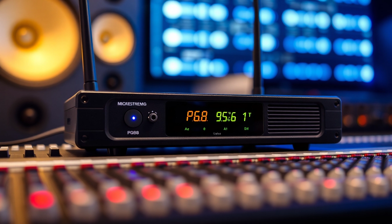 The PG88 wireless microphone receiver with signal indicators in a professional sound system setup, highlighting reliable wireless audio technology for performances and events.