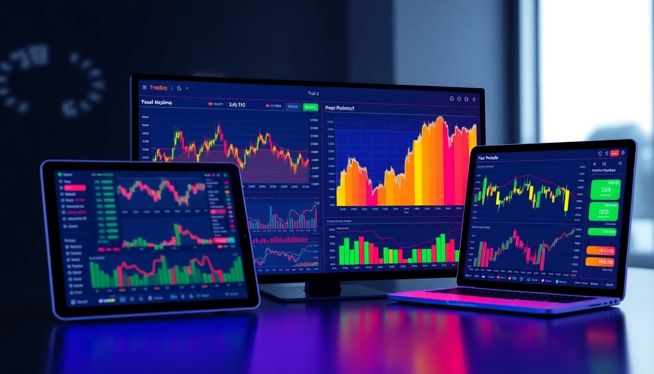 Trading view platform displaying live market charts with traders analyzing data on screens,